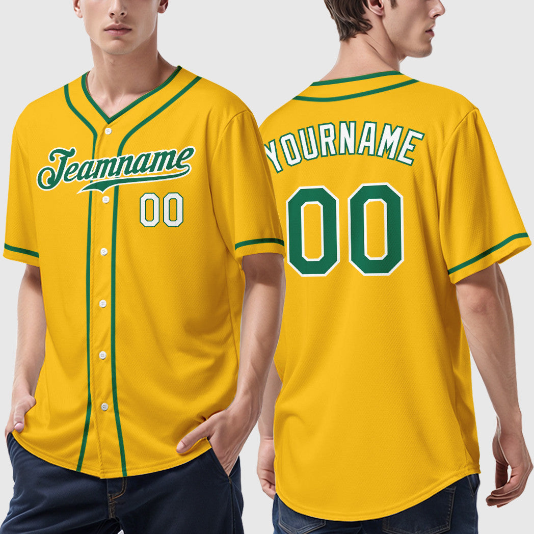 Custom Yellow Kelly Green Kelly Green-White Piping Baseball Jersey
