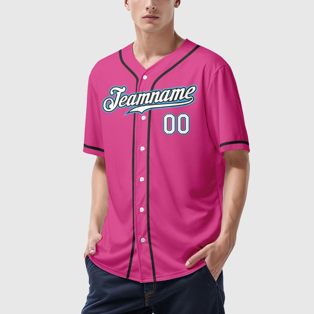 Custom Pink White Sky Blue Sleeve Baseball Jersey
