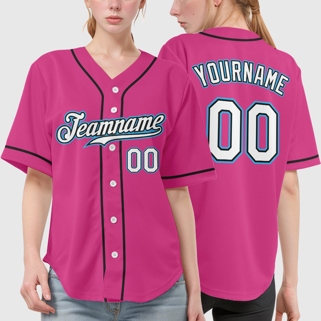 Custom Pink White Sky Blue Sleeve Baseball Jersey