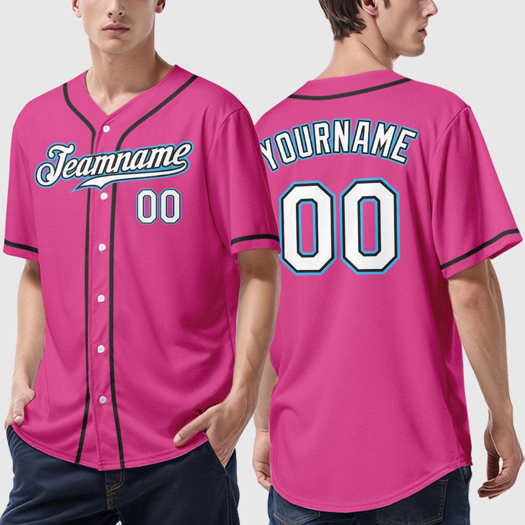 Custom Pink White Sky Blue Sleeve Baseball Jersey