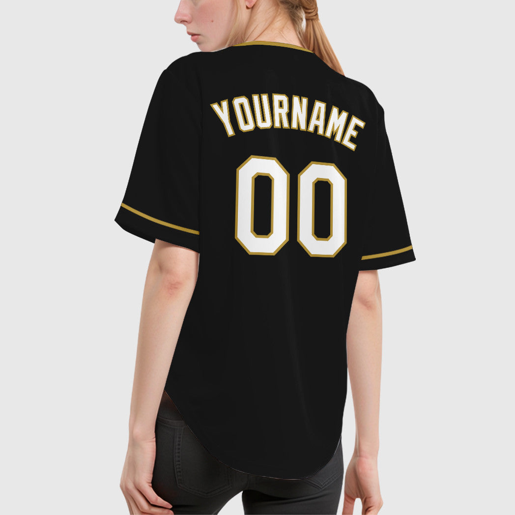 Custom Black White White-Old Gold Collar Sleeve Baseball Jersey