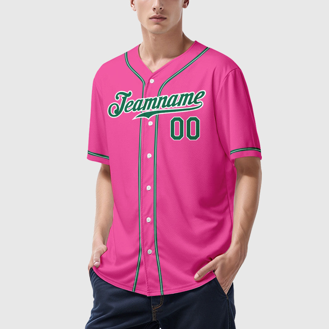 Custom Pink White Kelly Green Sleeve Baseball Jersey