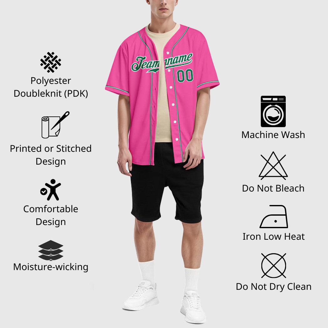 Custom Pink White Kelly Green Sleeve Baseball Jersey