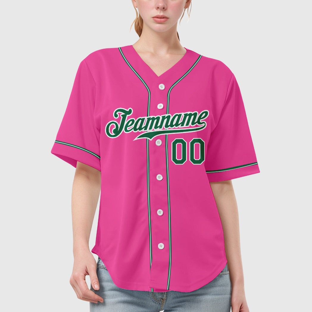 Custom Pink White Kelly Green Sleeve Baseball Jersey