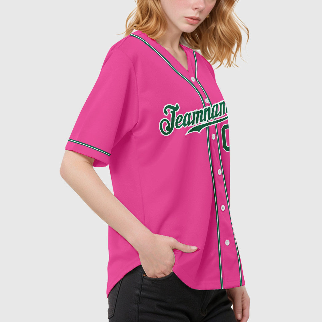 Custom Pink White Kelly Green Sleeve Baseball Jersey