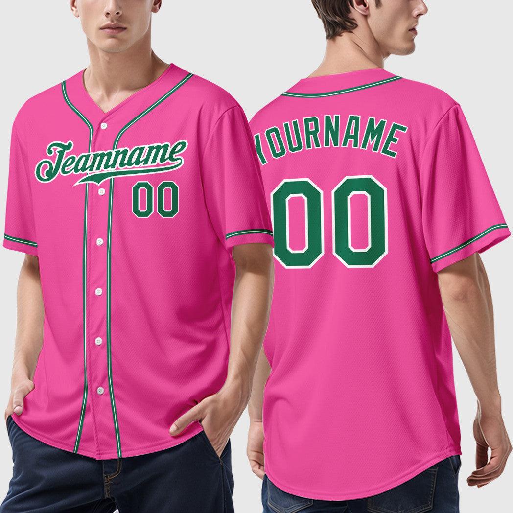 Custom Pink White Kelly Green Sleeve Baseball Jersey