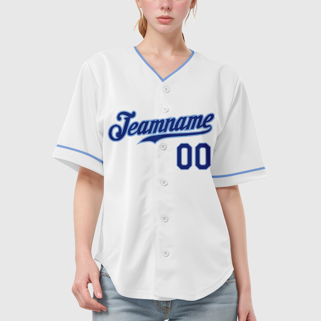 Custom White Royal Royal-Light Blue Collar Sleeve Baseball Jersey