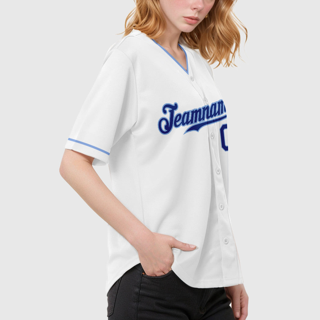 Custom White Royal Royal-Light Blue Collar Sleeve Baseball Jersey