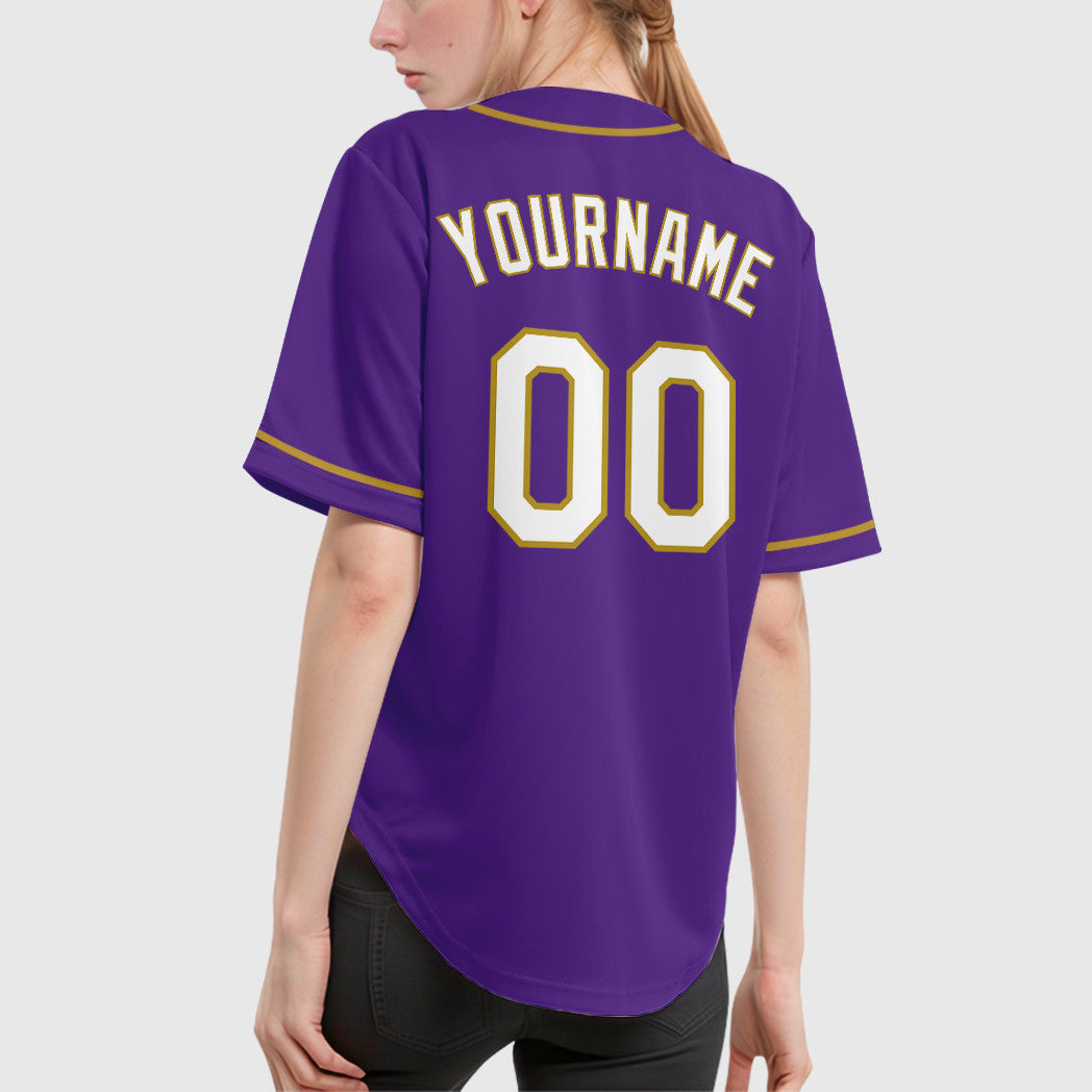 Custom Purple White Old Gold Sleeve Baseball Jersey
