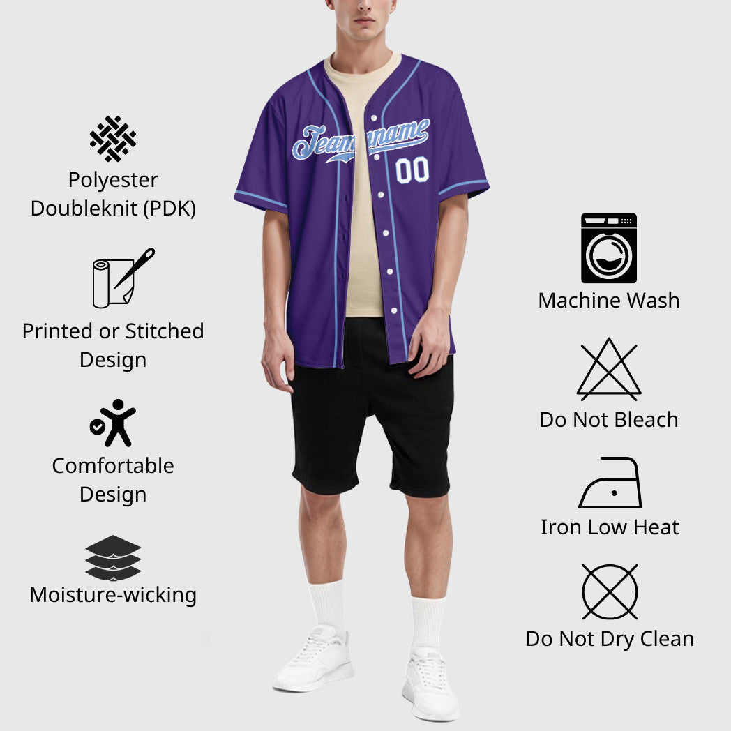 Custom Purple White Light Blue-White Sleeve Baseball Jersey
