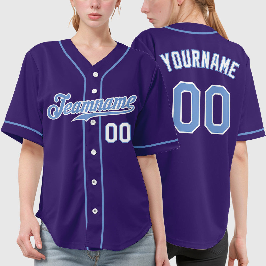 Custom Purple White Light Blue-White Sleeve Baseball Jersey