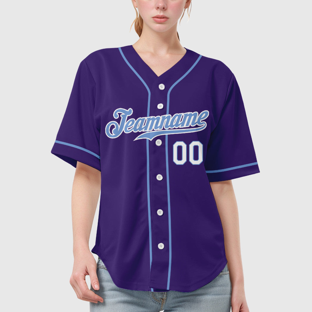 Custom Purple White Light Blue-White Sleeve Baseball Jersey