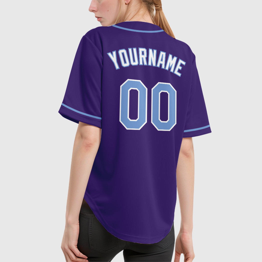 Custom Purple White Light Blue-White Sleeve Baseball Jersey