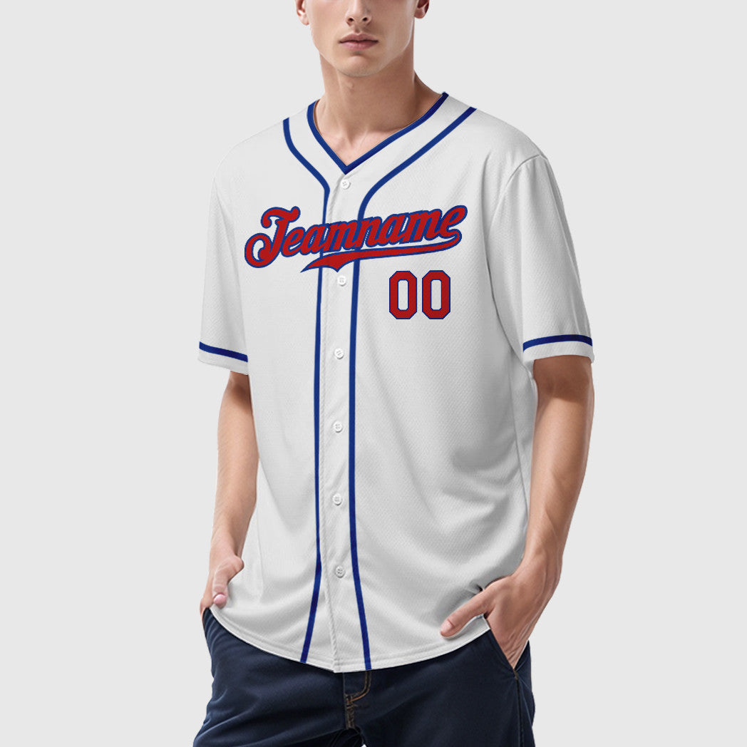 Custom White Red Red-Royal Piping Baseball Jersey
