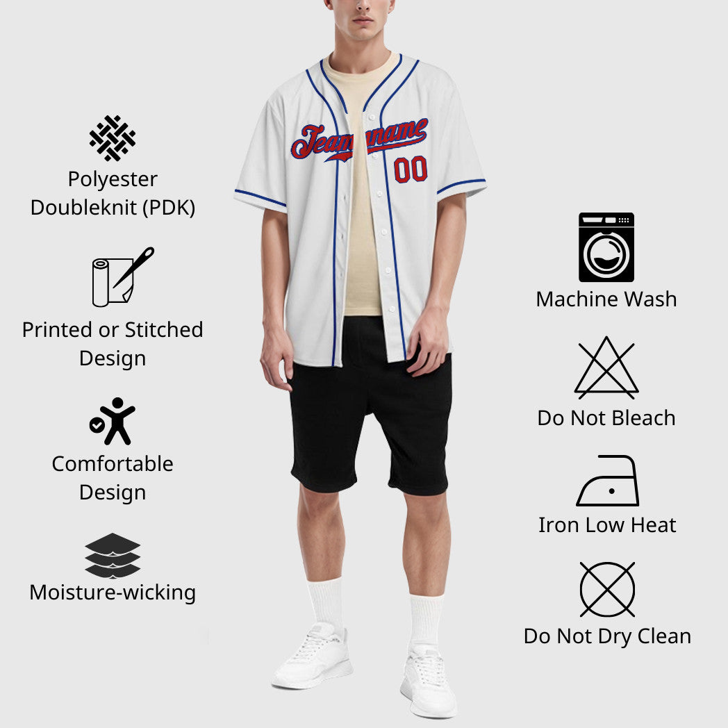 Custom White Red Red-Royal Piping Baseball Jersey