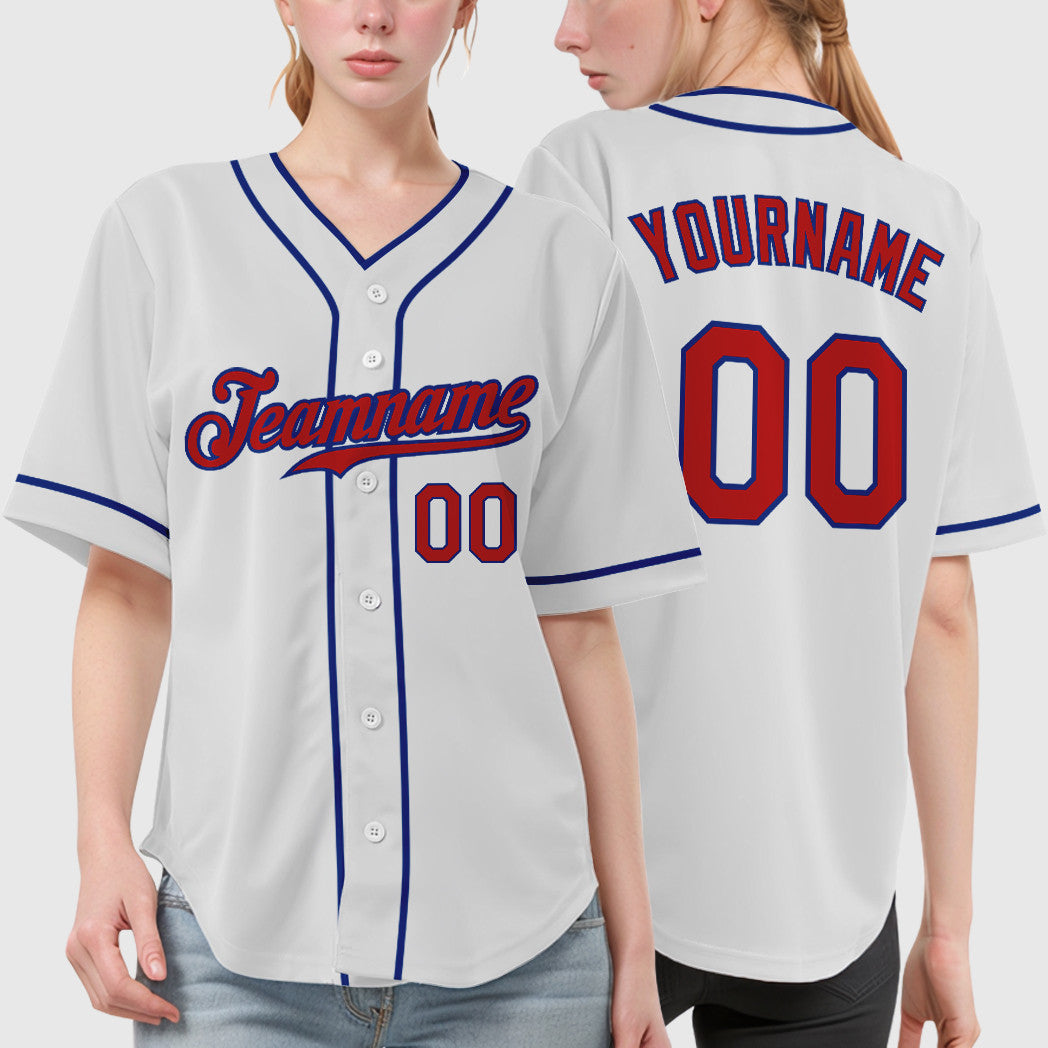 Custom White Red Red-Royal Piping Baseball Jersey