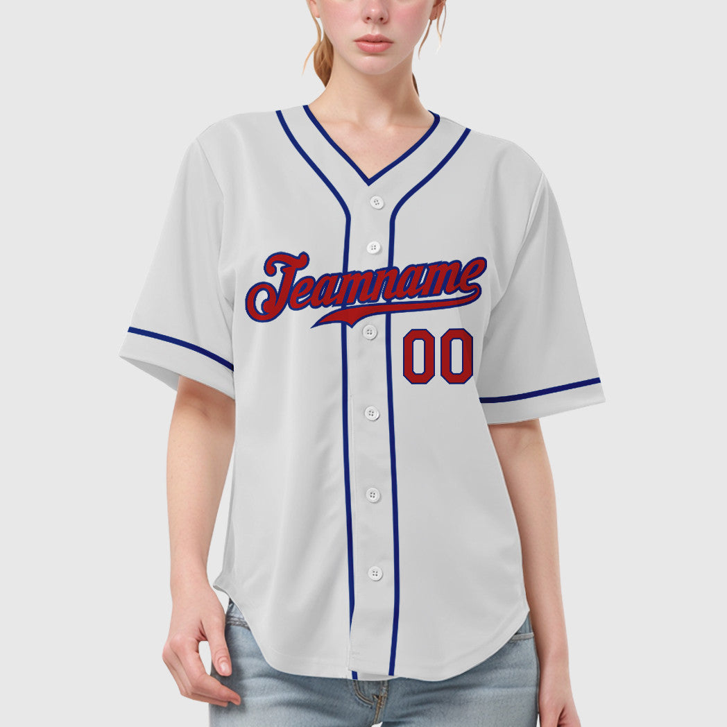 Custom White Red Red-Royal Piping Baseball Jersey
