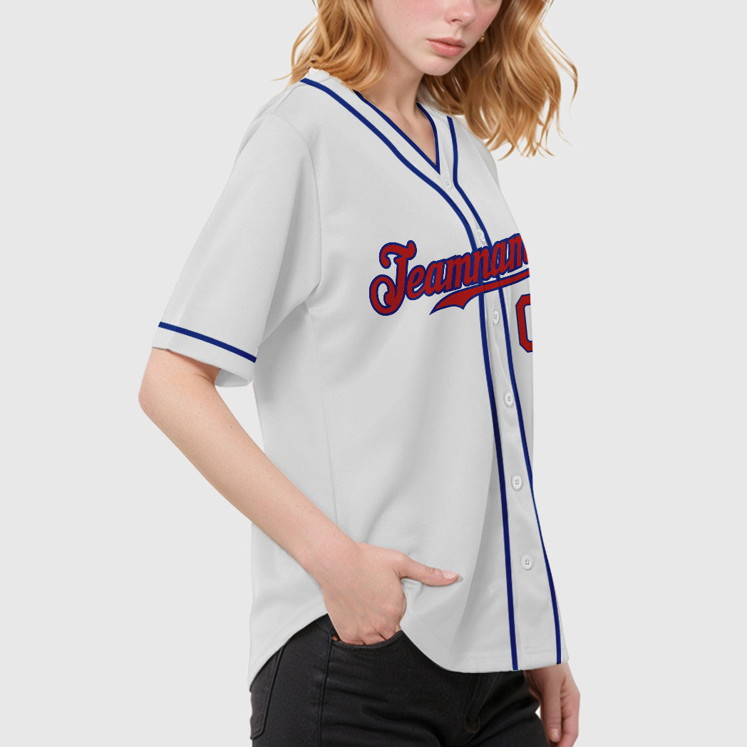 Custom White Red Red-Royal Piping Baseball Jersey