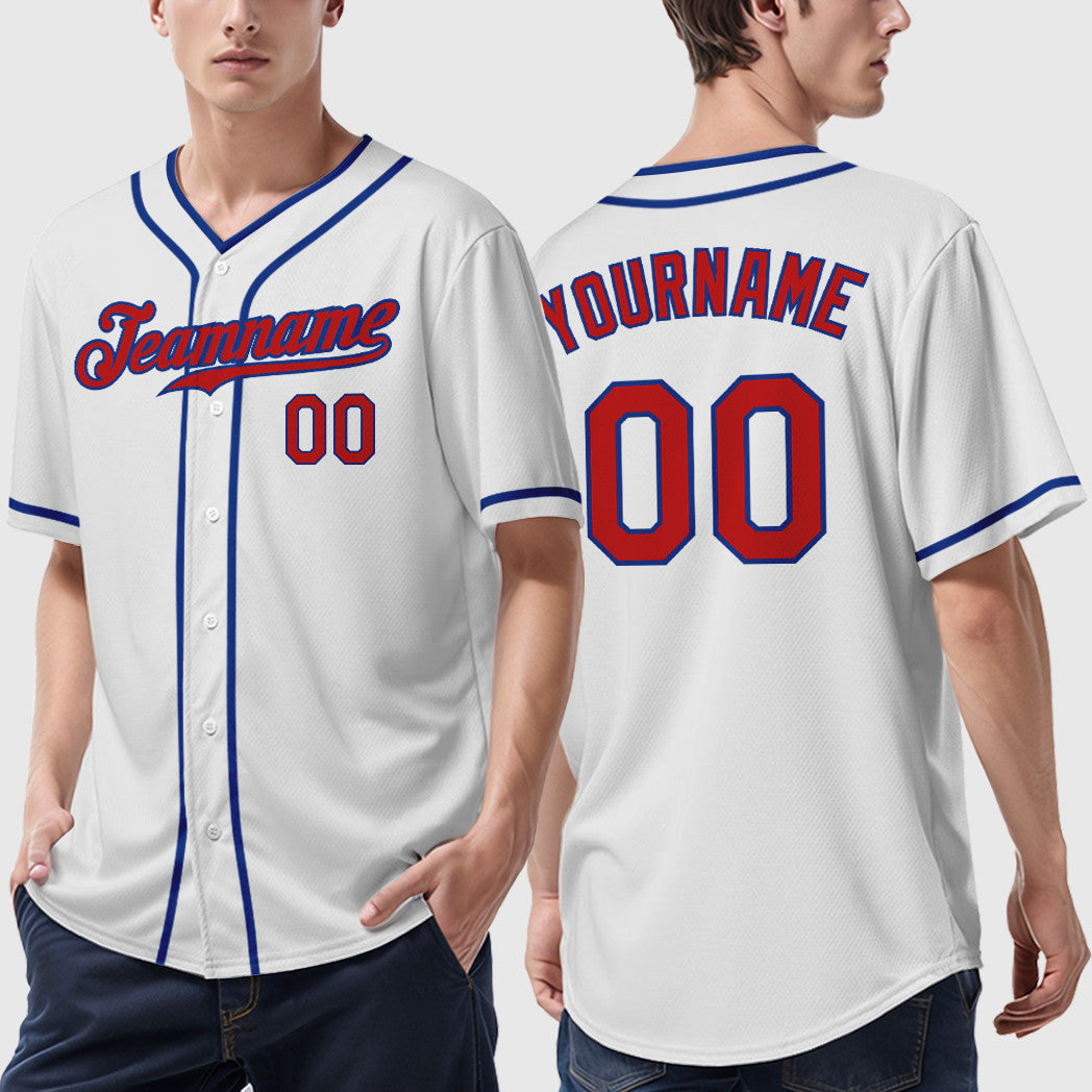 Custom White Red Red-Royal Piping Baseball Jersey