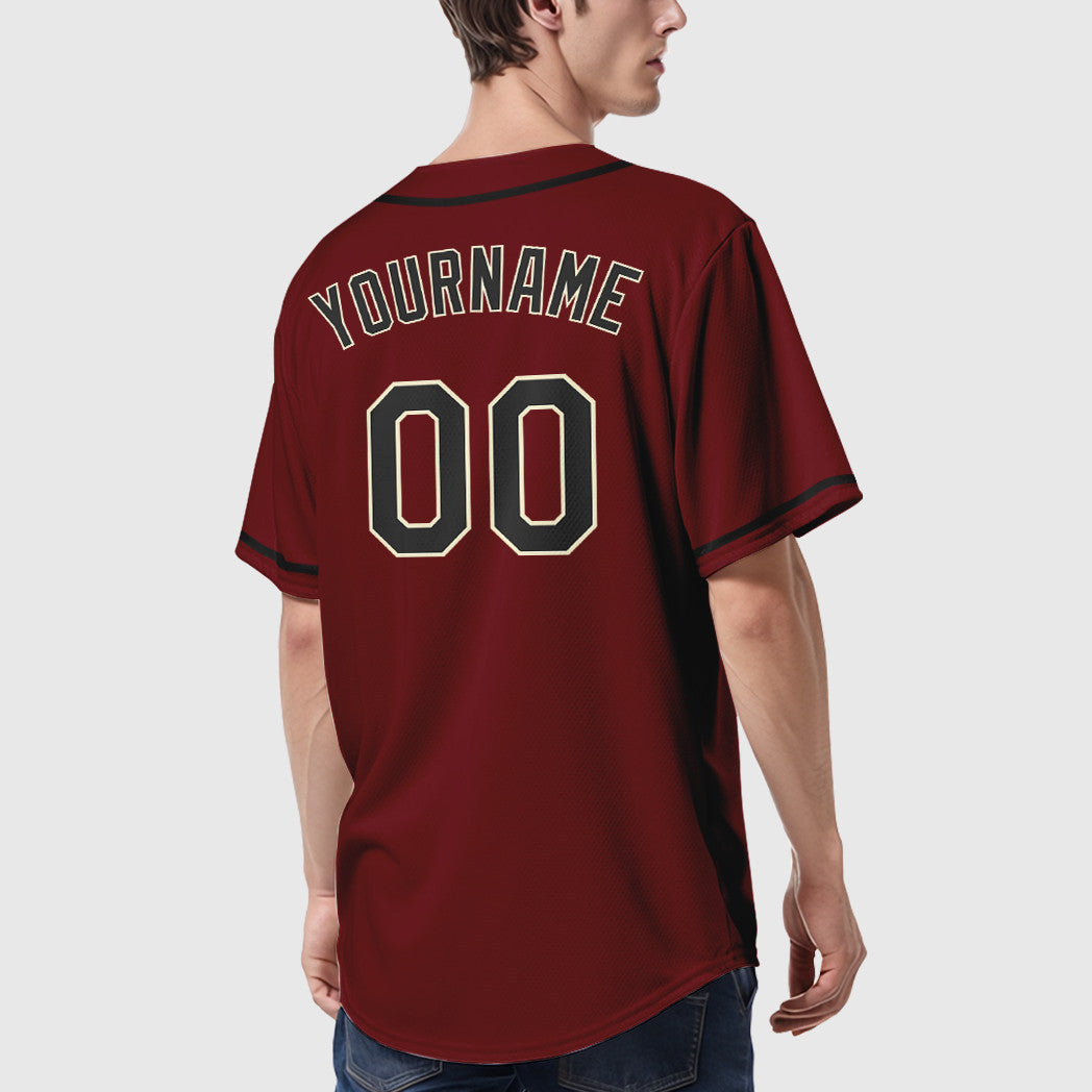 Custom Crimson Cream Black Sleeve Baseball Jersey