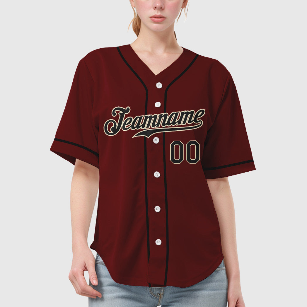 Custom Crimson Cream Black Sleeve Baseball Jersey