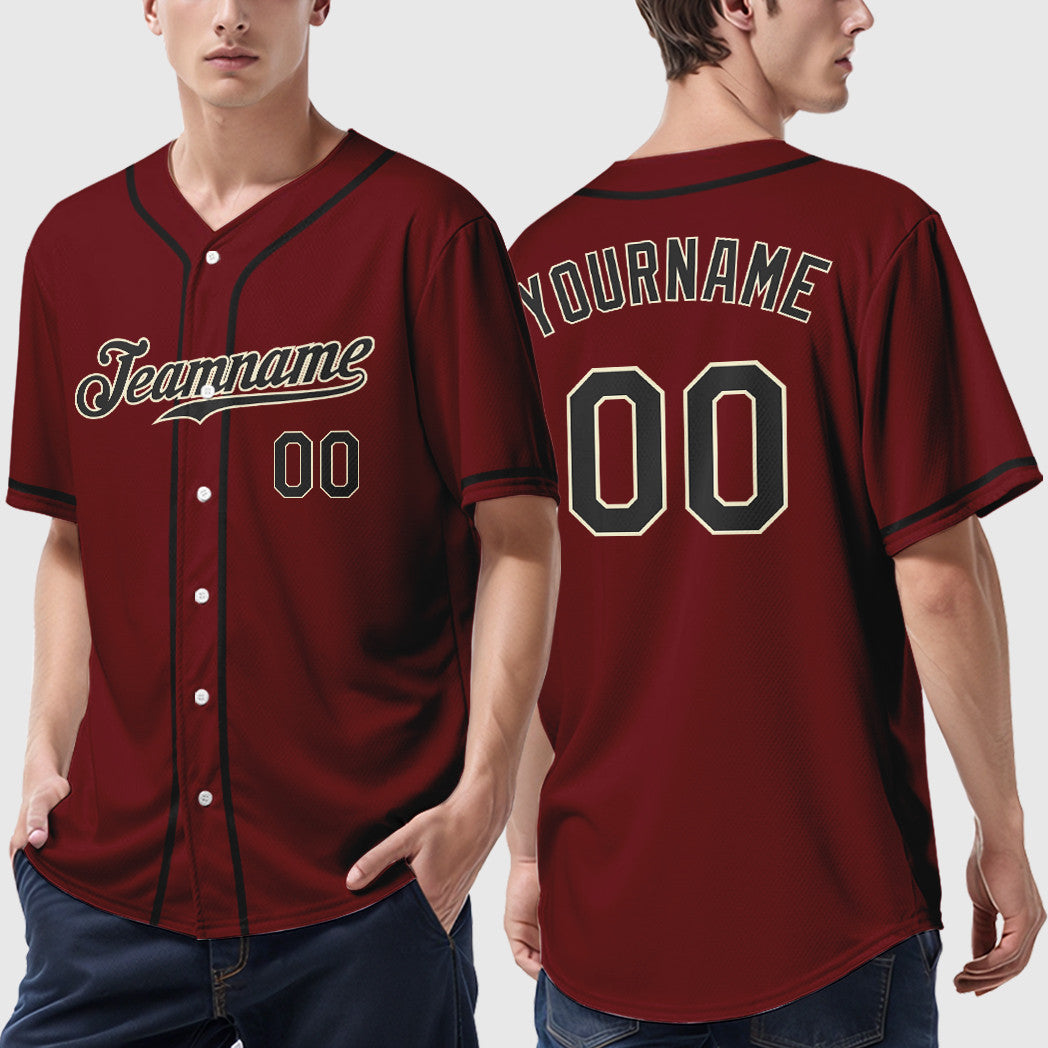 Custom Crimson Cream Black Sleeve Baseball Jersey
