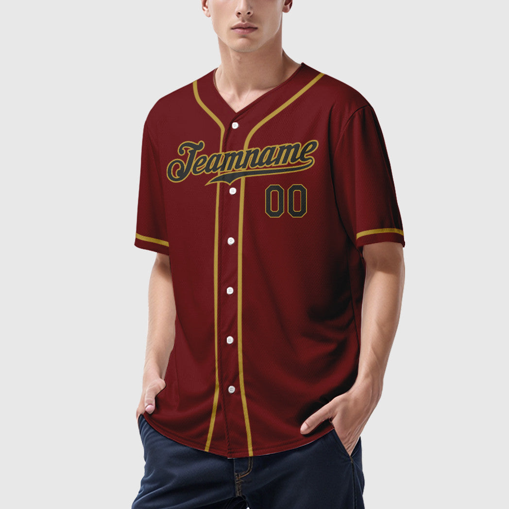 Custom Crimson Black Old Gold Sleeve Baseball Jersey