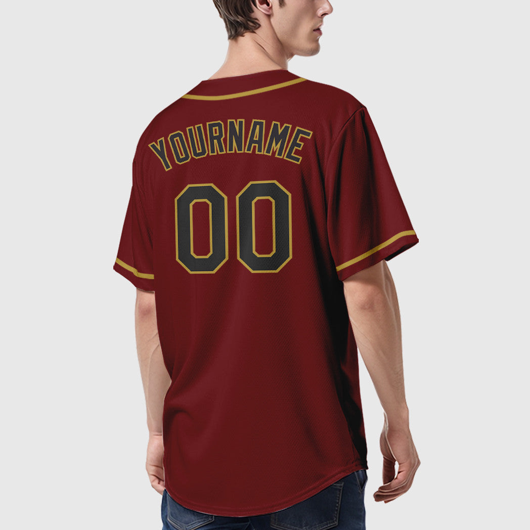 Custom Crimson Black Old Gold Sleeve Baseball Jersey
