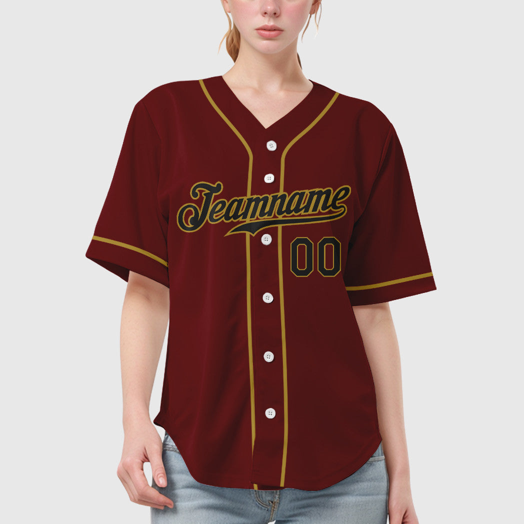 Custom Crimson Black Old Gold Sleeve Baseball Jersey