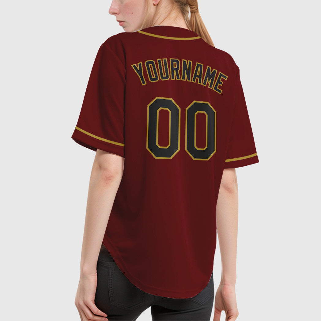 Custom Crimson Black Old Gold Sleeve Baseball Jersey