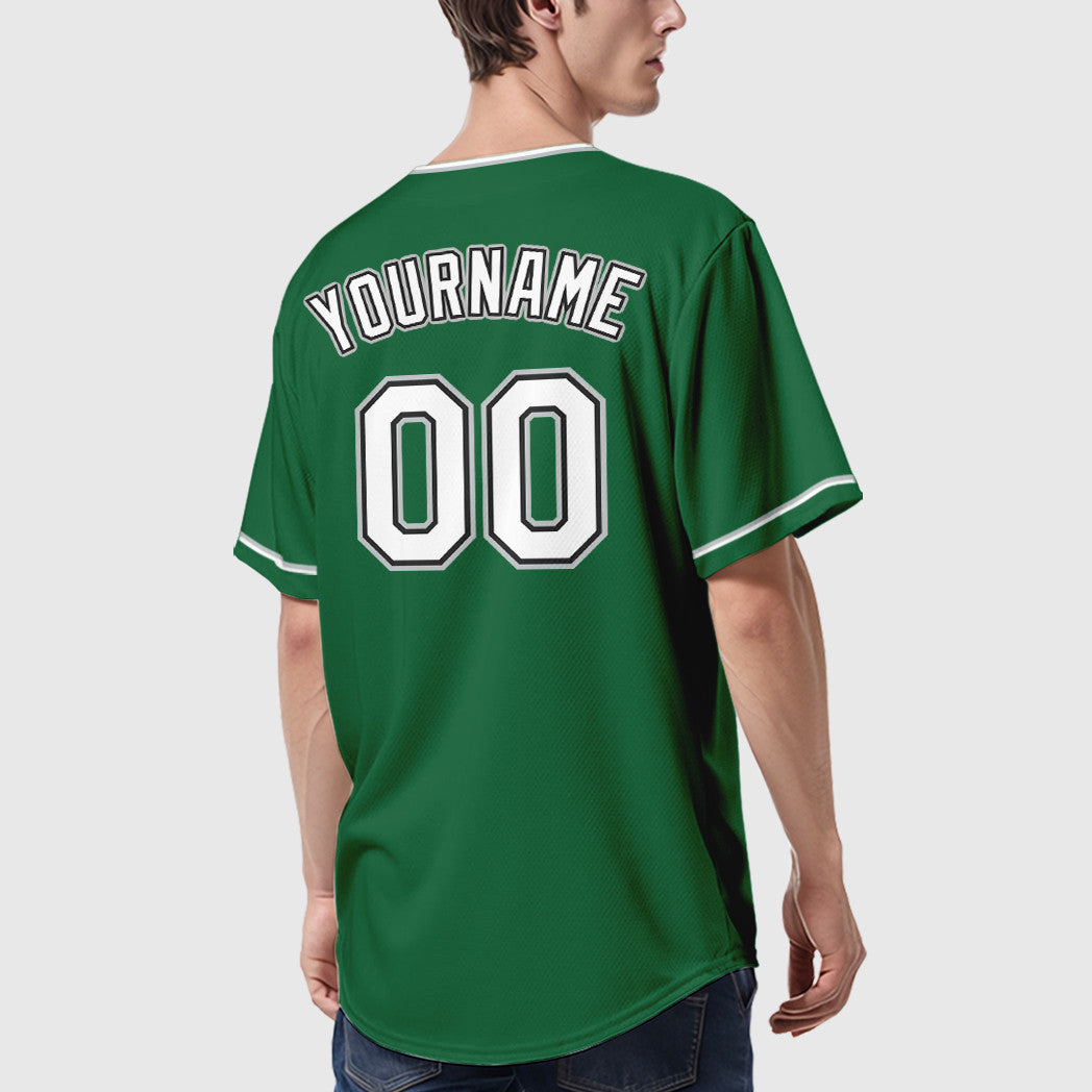 Custom Kelly Green White White Black-Gray Collar Sleeve Baseball Jersey