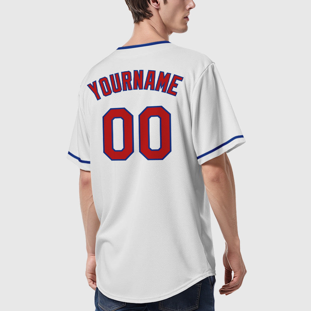 Custom White Red Red-Royal Collar Sleeve Baseball Jersey