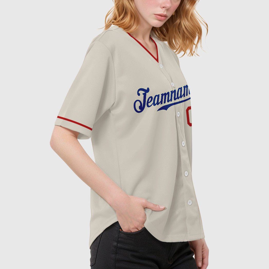 Custom Cream Royal Red Collar Sleeve Baseball Jersey