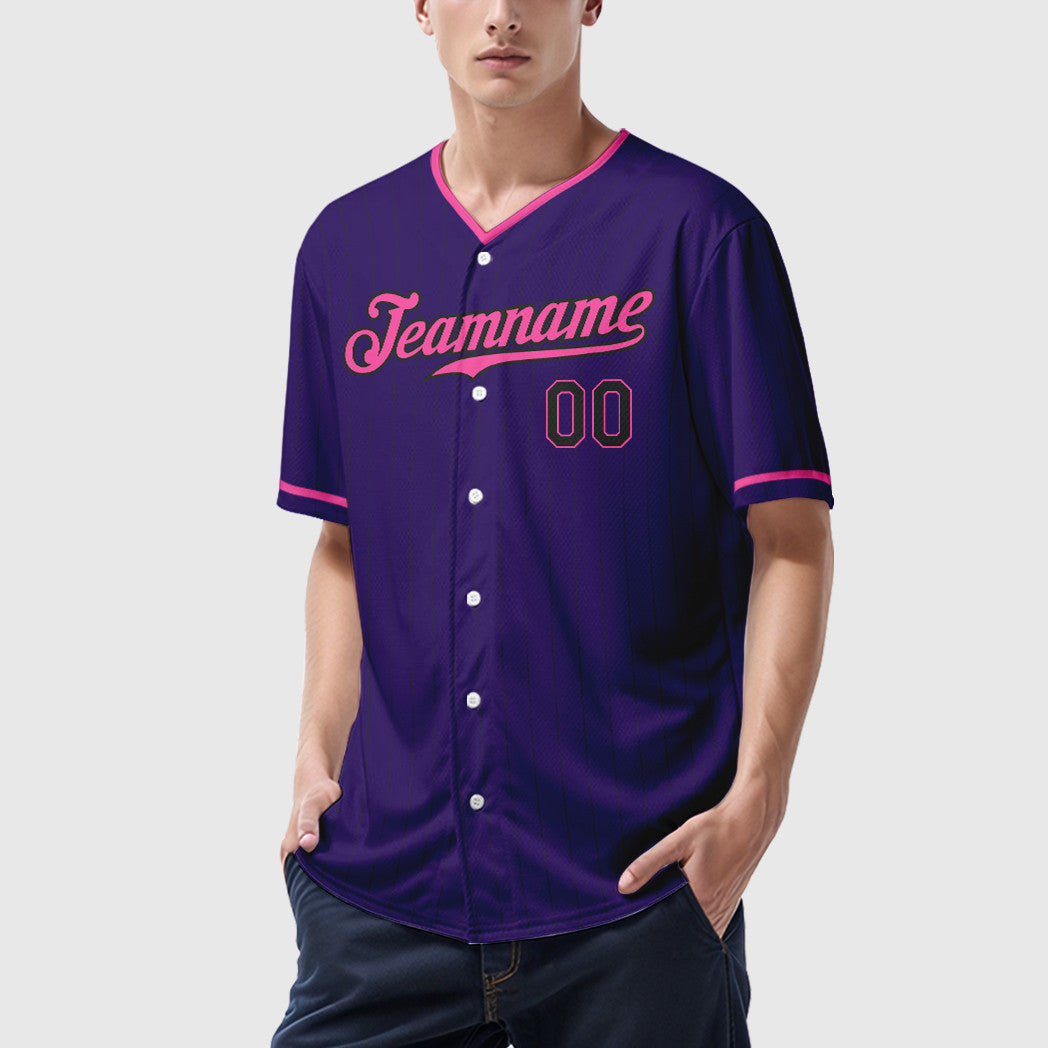 Custom Purple Black Pink Pinstripe Baseball Jersey