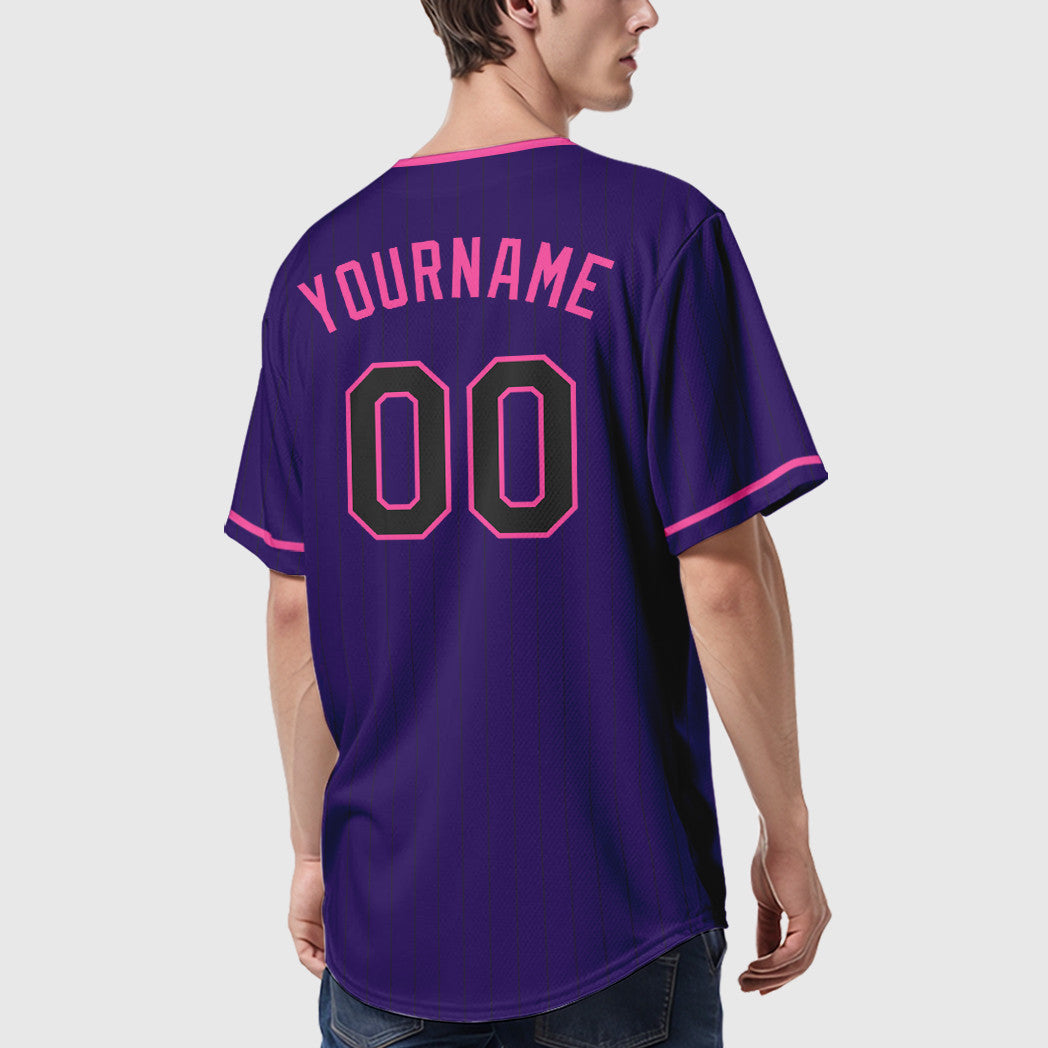 Custom Purple Black Pink Pinstripe Baseball Jersey
