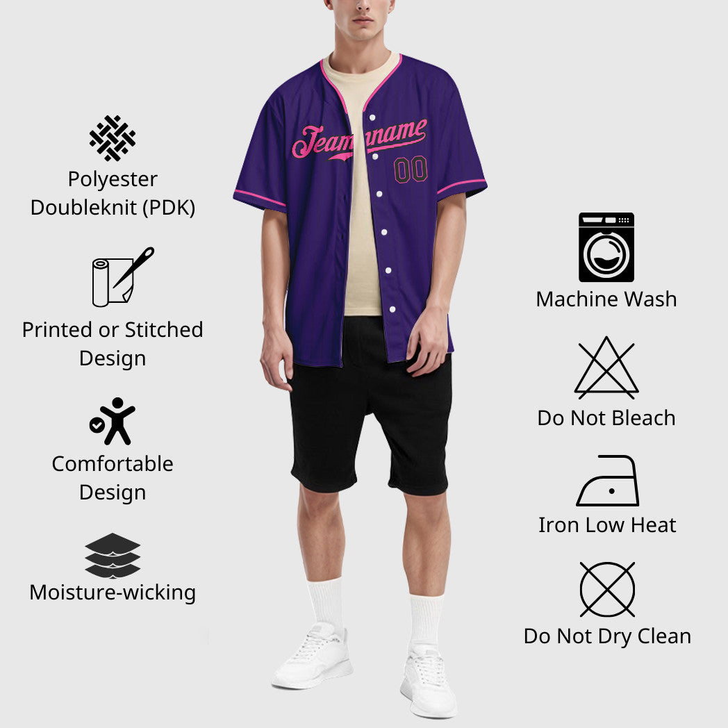 Custom Purple Black Pink Pinstripe Baseball Jersey