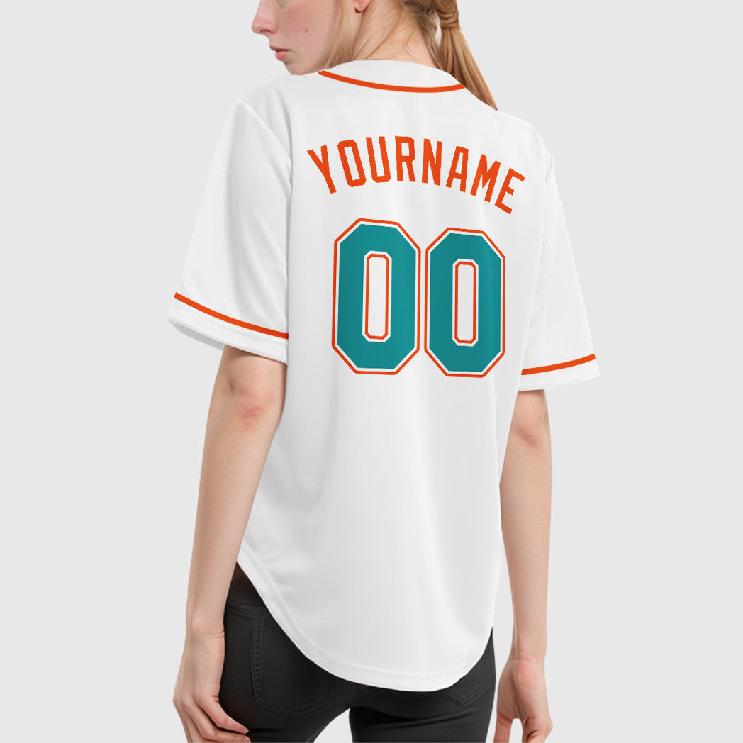 Custom White Teal Teal-Orange Sleeve Baseball Jersey