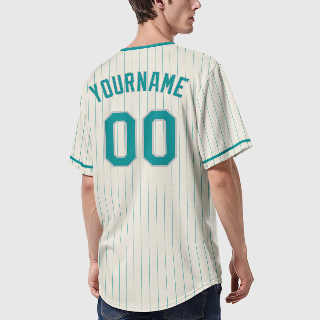 Custom Cream Teal Teal-Gray Pinstripe Baseball Jersey