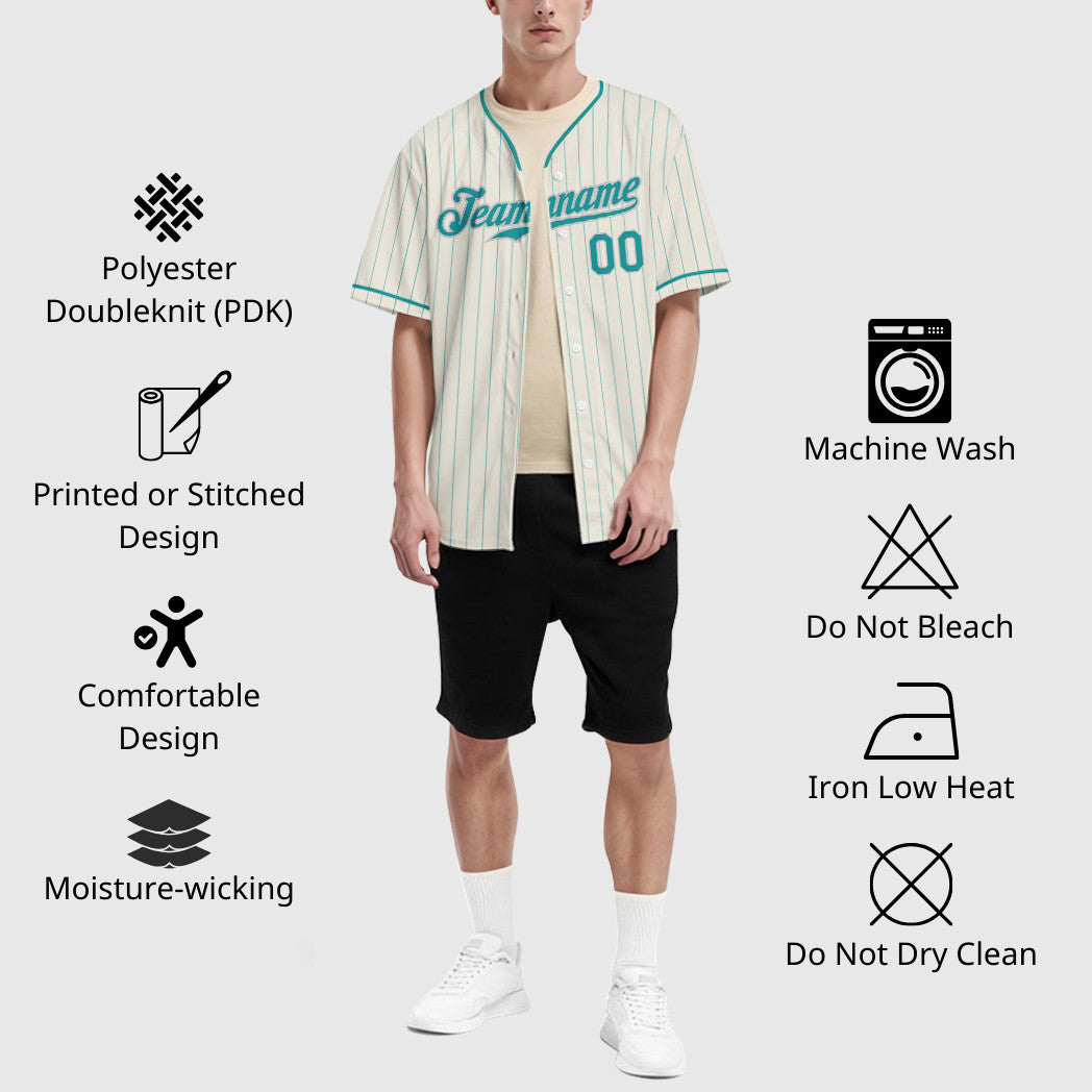 Custom Cream Teal Teal-Gray Pinstripe Baseball Jersey