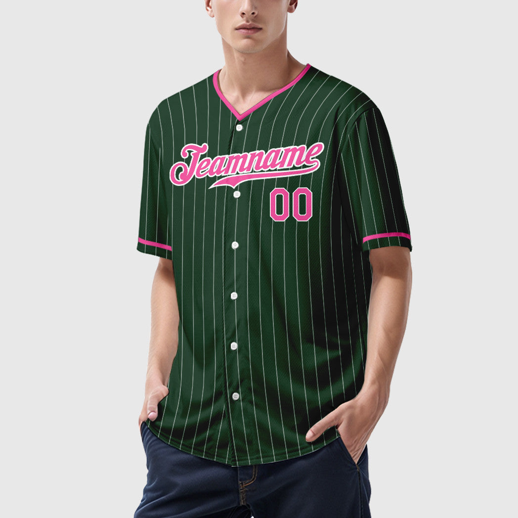 Custom Green White Pink Pinstripe Baseball Jersey