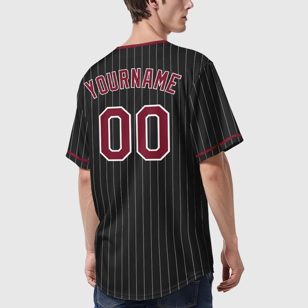 Custom Black White Crimson Pinstripe Baseball Jersey