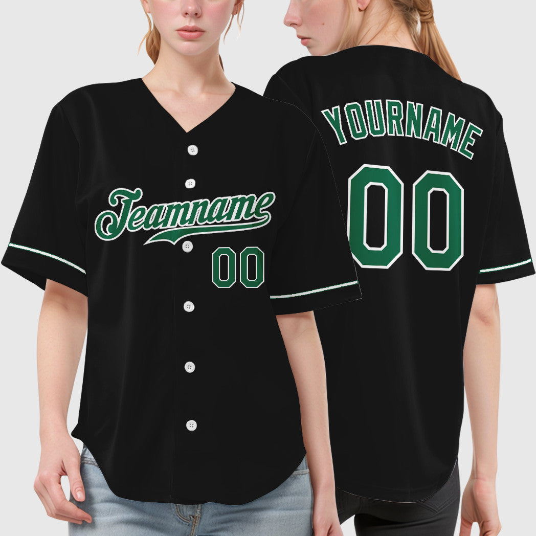 Custom Black Kelly Green Kelly Green-White Baseball Jersey