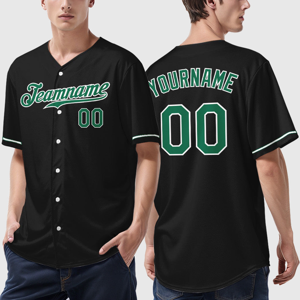 Custom Black Kelly Green Kelly Green-White Baseball Jersey