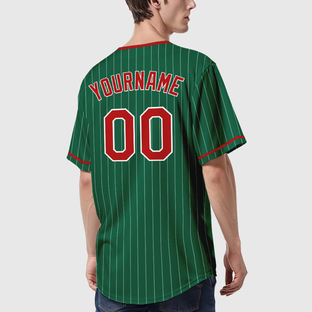 Custom Kelly Green White Red-White Pinstripe Baseball Jersey