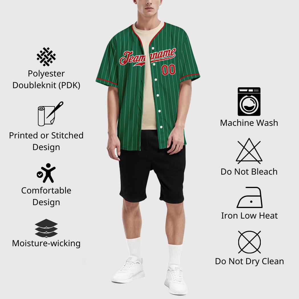 Custom Kelly Green White Red-White Pinstripe Baseball Jersey