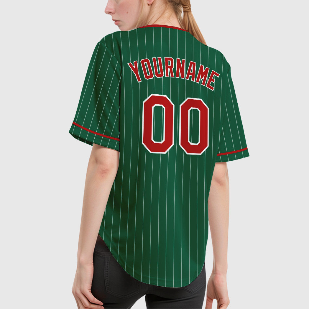 Custom Kelly Green White Red-White Pinstripe Baseball Jersey