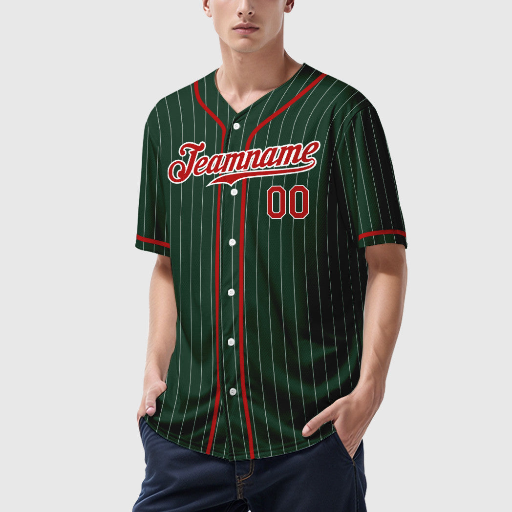 Custom Green White Red Piping Pinstripe Baseball Jersey
