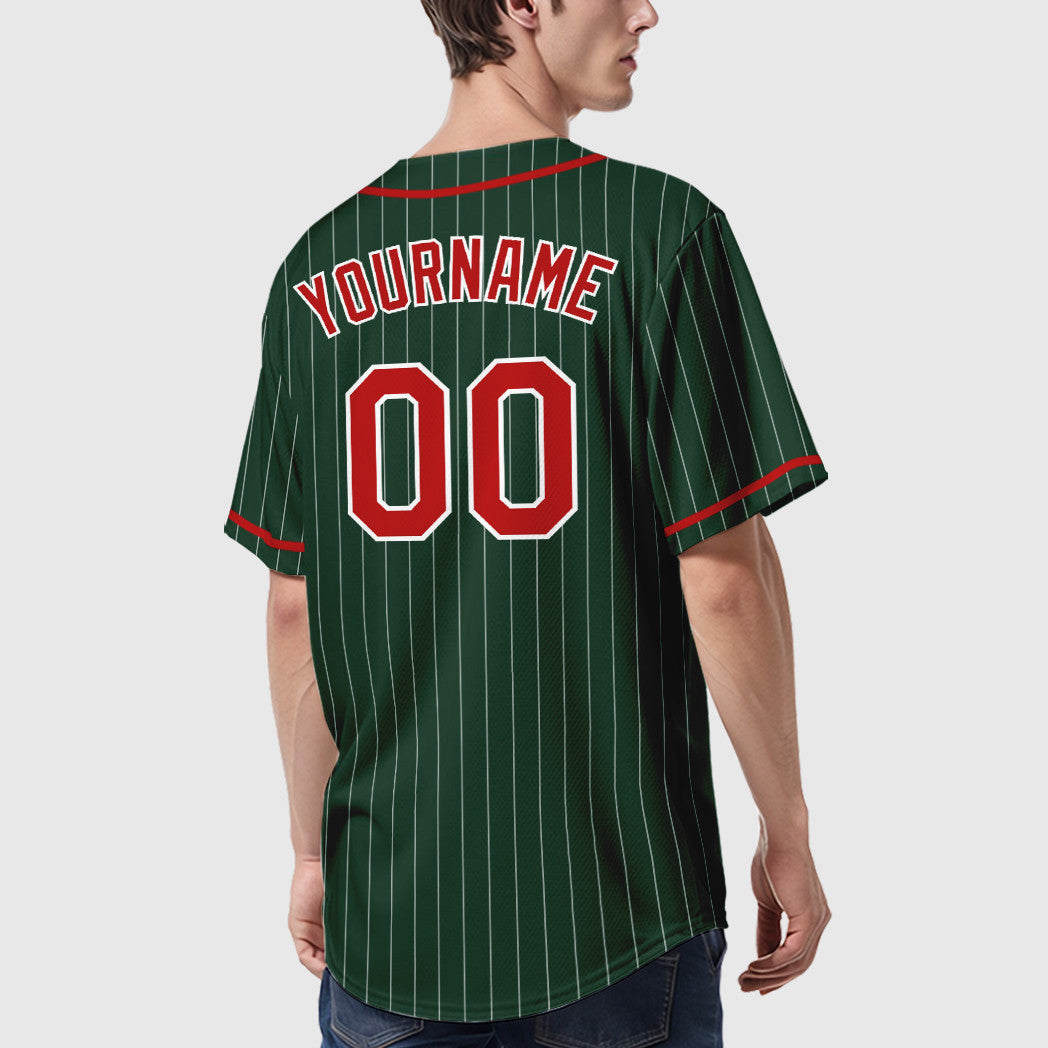 Custom Green White Red Piping Pinstripe Baseball Jersey