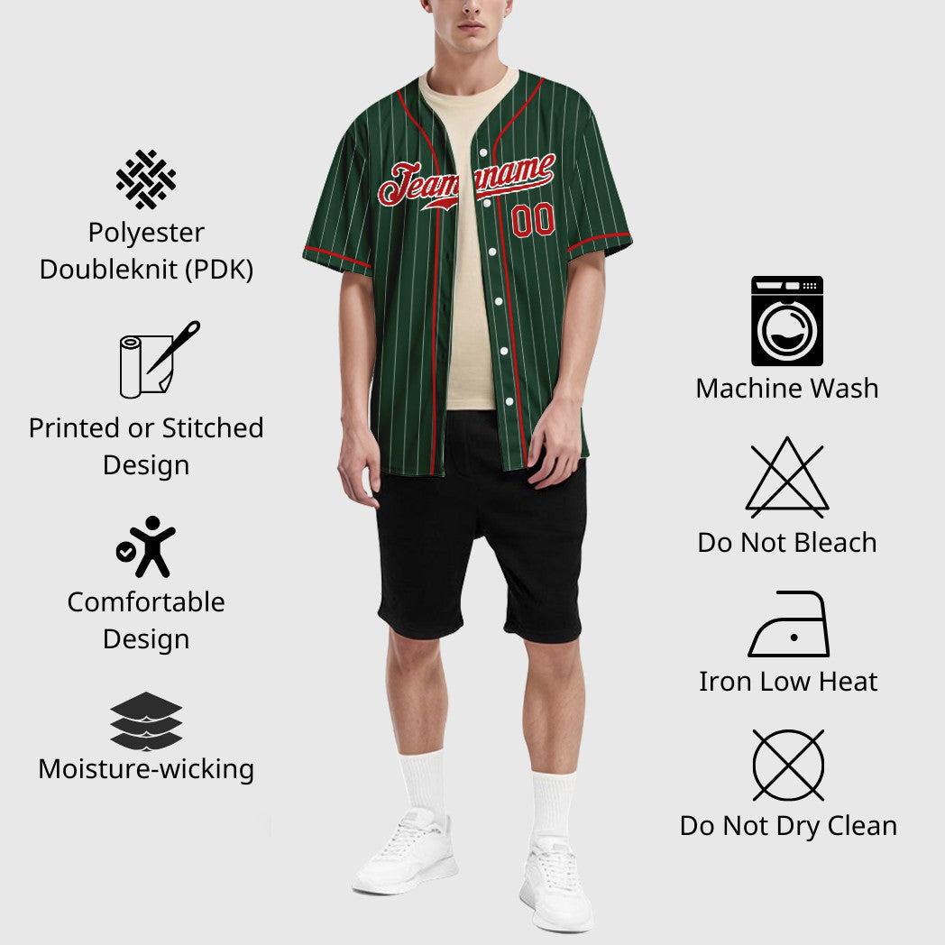 Custom Green White Red Piping Pinstripe Baseball Jersey