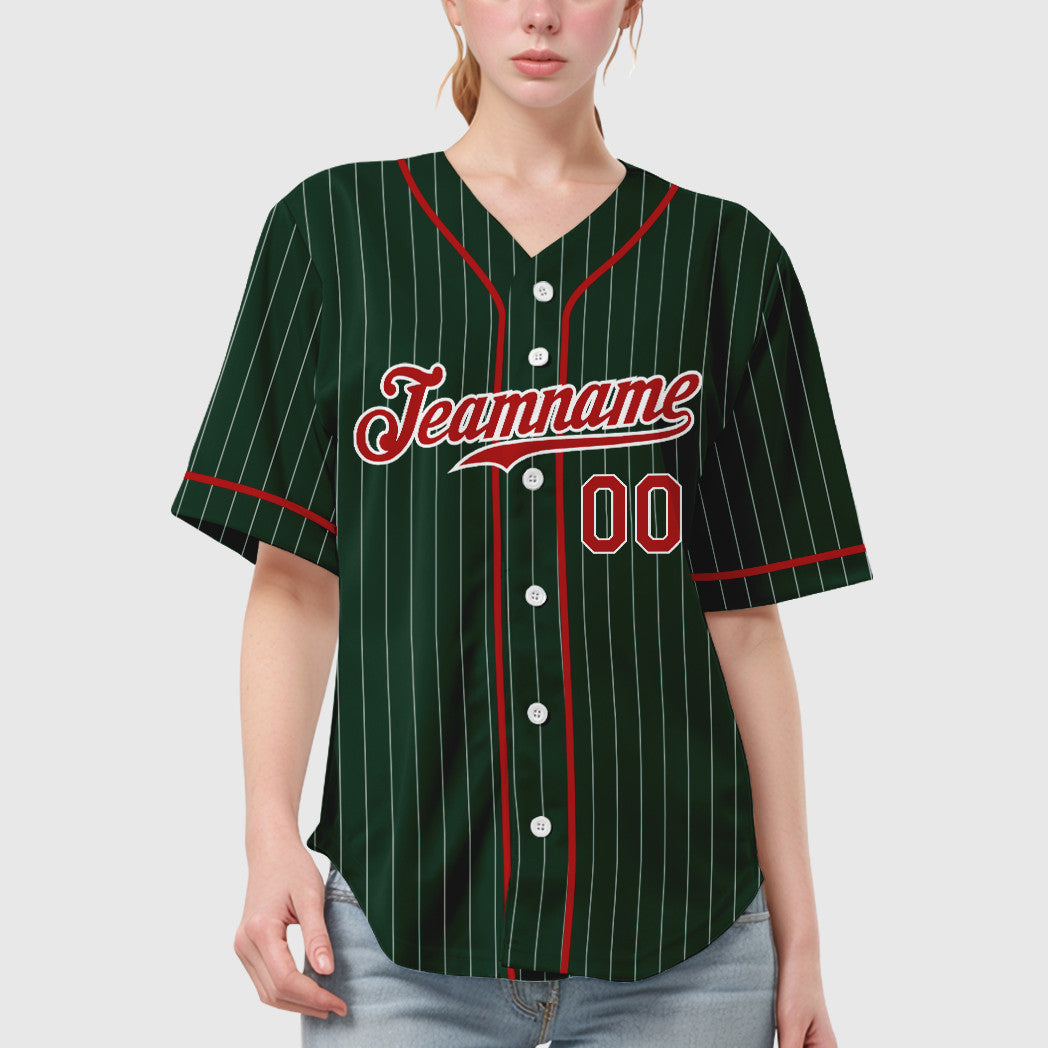 Custom Green White Red Piping Pinstripe Baseball Jersey